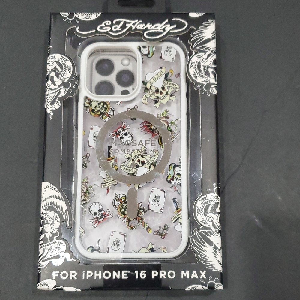 Ed Hardy white clear transparent ed hardy print iPhone 16 pro max phone case new
